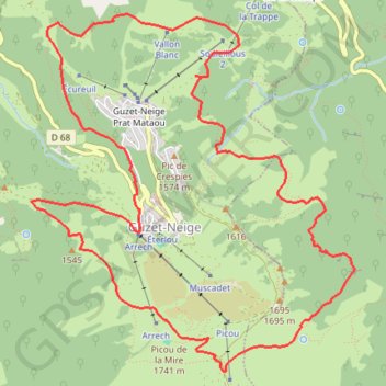 Le belvédère de Guzet par le Col d'Escots GPS track, route, trail