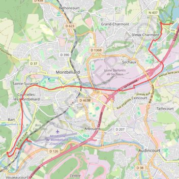 Courcelles-Brognard via les pistes cyclable GPS track, route, trail
