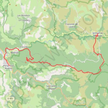 Chemin de Stevenson - Le Pont-de-Montvert vers Florac GPS track, route, trail