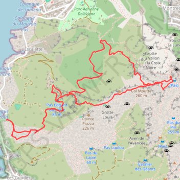 Le Sommet de Béouveyre depuis la Calanque des Trous GPS track, route, trail