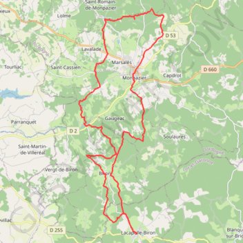 Entre Lacapelle-Biron et Monpazier GPS track, route, trail
