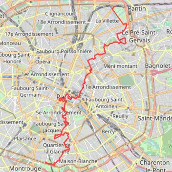 Traversée de Paris du nord au sud GPS track, route, trail