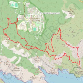 Marseille-Luminy - Mont Puget par brèche Guillemin GPS track, route, trail