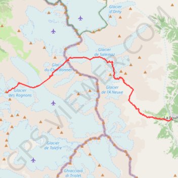 Traversée Grands Montets à La Fouly GPS track, route, trail