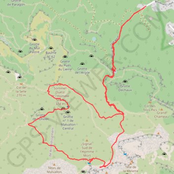 Malvallon Sud, Médian, Titou Ninou, sommet Ouest de l'Homme Mort GPS track, route, trail