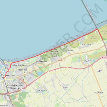 De la frontière franco-belge à Dunkerque GPS track, route, trail