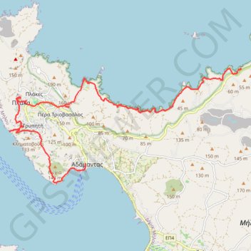 Klima Plaka et côte nord de Milos GPS track, route, trail