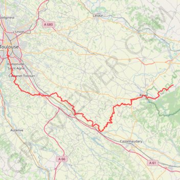 GR 653 : De Dourgne (Tarn) à Toulouse (Haute-Garonne) GPS track, route, trail