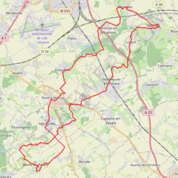 Sur les traces des batailles de Bouvines et Mons-en-Pévèle GPS track, route, trail