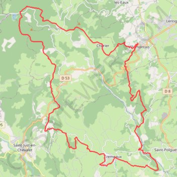 Au Pays d'Urfé - Villemontais GPS track, route, trail