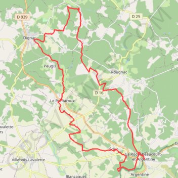 Rochebeaucourt et Argentine 39 kms GPS track, route, trail