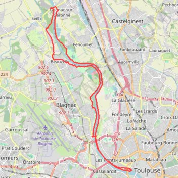 La Garonne de Toulouse vers Blagnac GPS track, route, trail