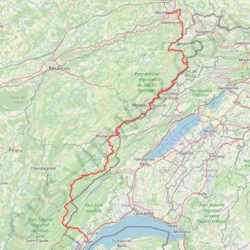 Traversée du Jura du Doubs au Léman GPS track, route, trail