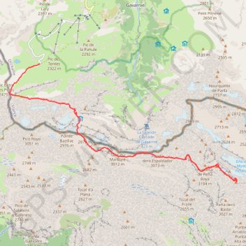 Mont Perdu depuis le col de Tentes (en bivouac : J1) GPS track, route, trail