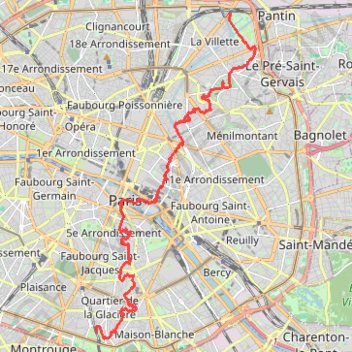 Traversée de Paris du nord au sud GPS track, route, trail