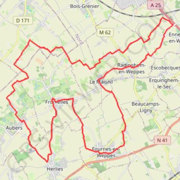 Les Weppes - Fromelles GPS track, route, trail